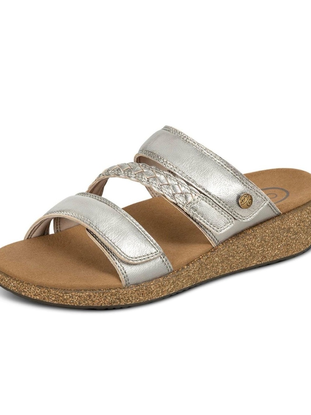 Ortho Feet Metallic Silver Slide Sandals 1.5” Heel Leather Braided Strap 7 Wide - Picture 2 of 15